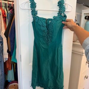 Rare London Teal Lace-Trim Bodycon Dress